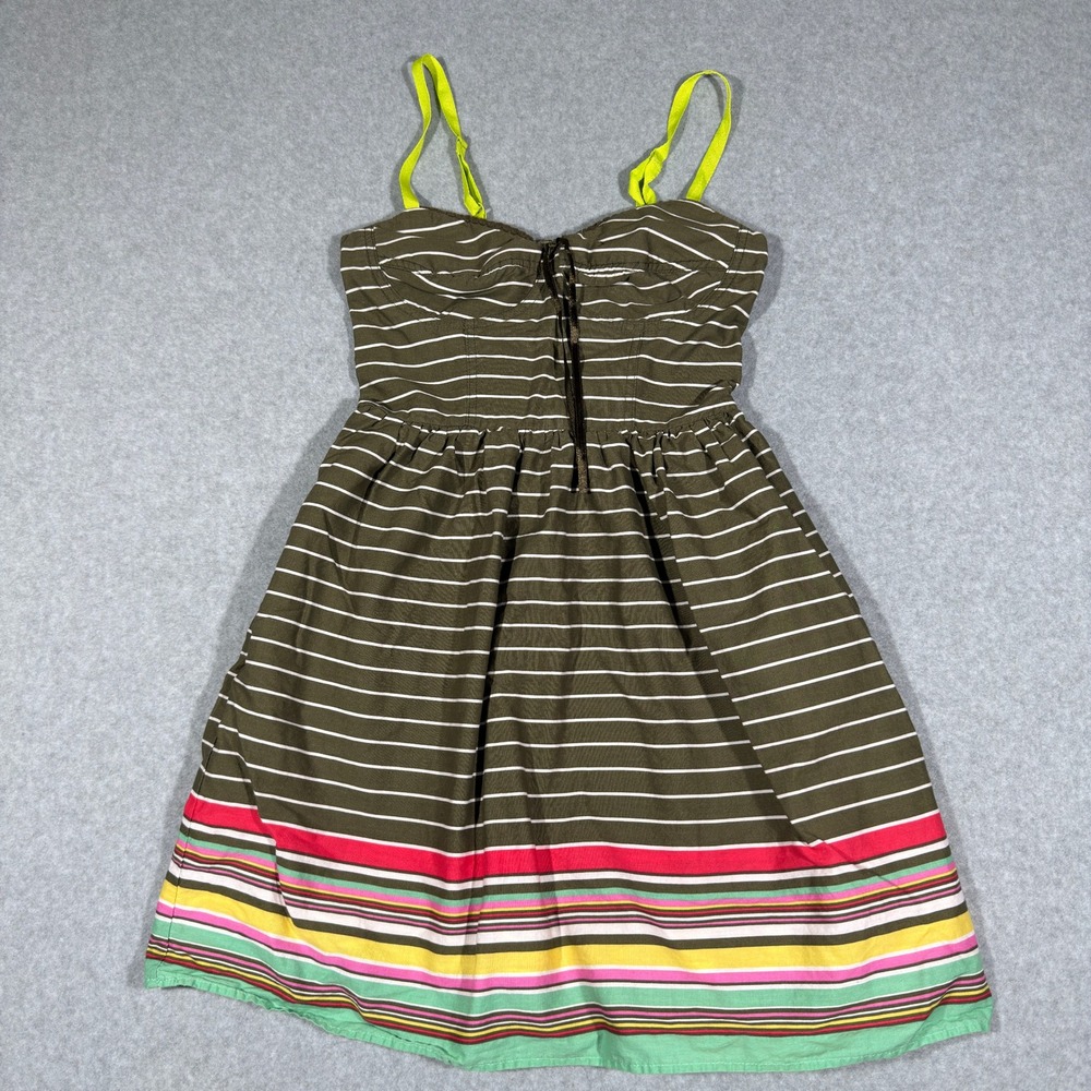 Mossimo Supply Green Striped Cotton Mini Dress Womens M Retro Y2K 2000s